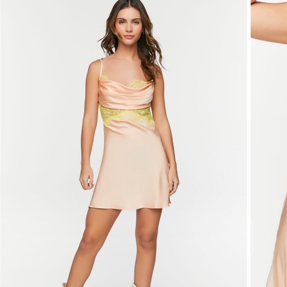 Forever 21 orange satin slip dress with lace detail - Picture 3 of 6